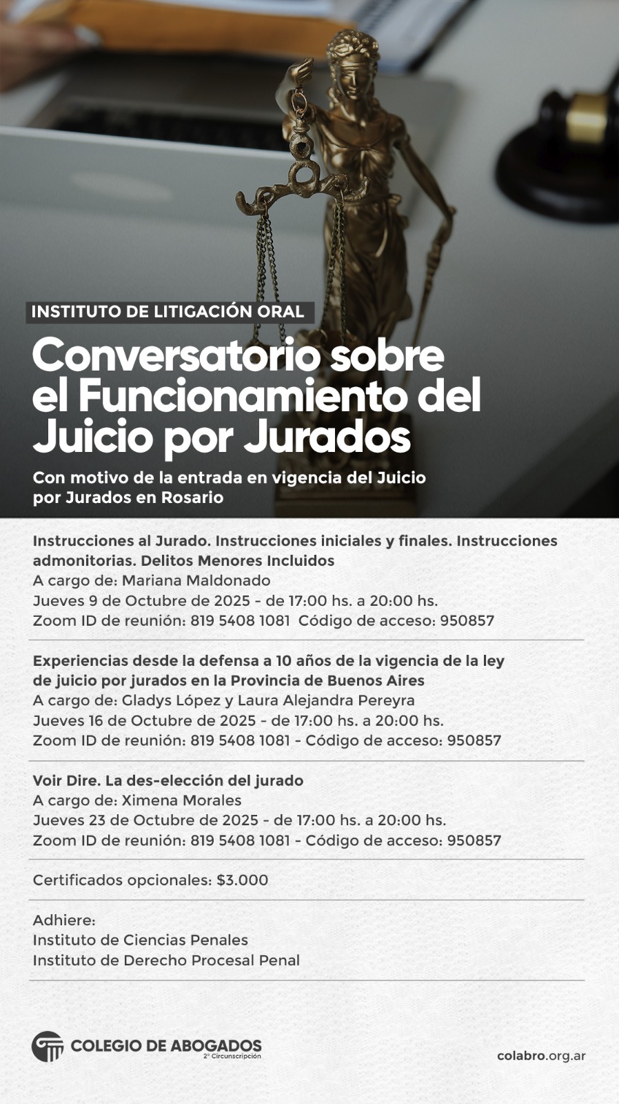 Conversatorio sobre el Funcionamiento del Juicio por Jurados - 09/10/2025 - 16/10/2025 - 23/10/2025